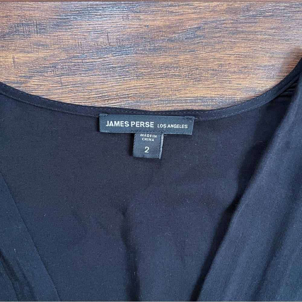 James Perse • Collage Wrap Mini Dress two tone black grey plunge surplice - Picture 4 of 11